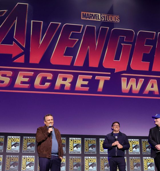 Concept art-style image showing Tobey Maguire’s Spider-Man, Hugh Jackman’s Wolverine, and Michael Fassbender’s Magneto standing together in a destroyed multiverse battlefield with the Avengers: Secret Wars logo in the background.